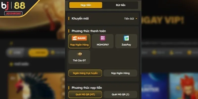 Thao tác nạp tiền BJ88 đơn giản cho thành viên 